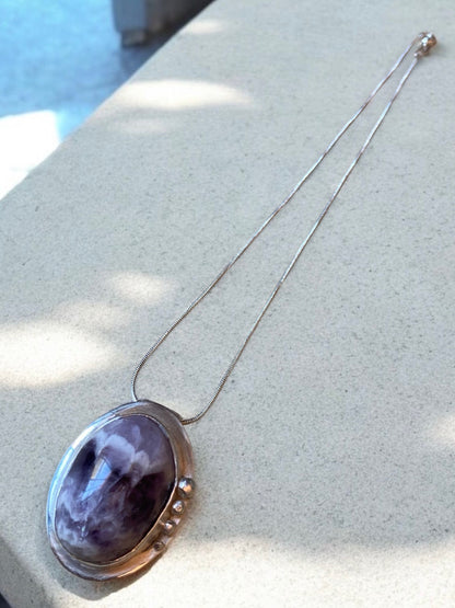 Dije Amatista y plata 925 - cadena enchapada en plata