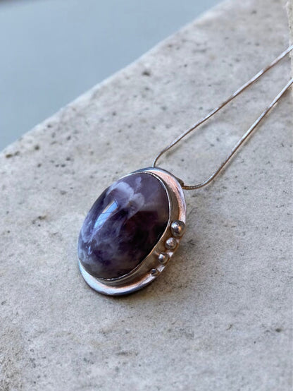 Dije Amatista y plata 925 - cadena enchapada en plata