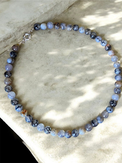 Collar de Agata de vena de dragón blanco
