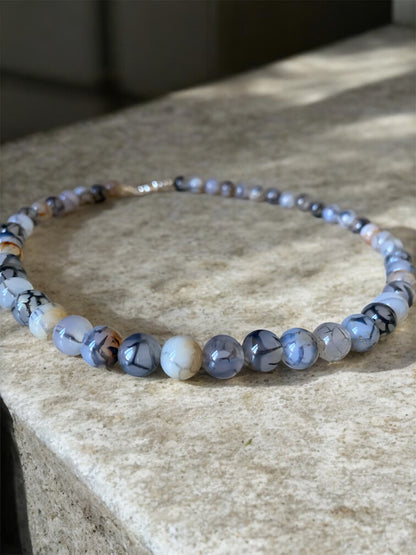 Collar de Agata de vena de dragón blanco